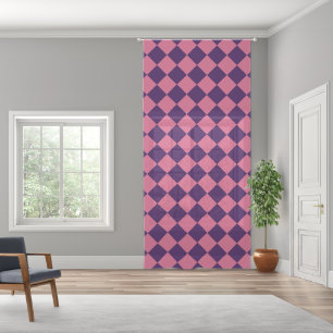 Purple Pink Checker Diamond Pattern Sheer Curtains