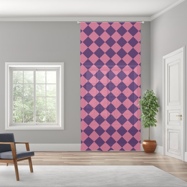 Purple Pink Checker Diamond Pattern Sheer Curtains (Wide)