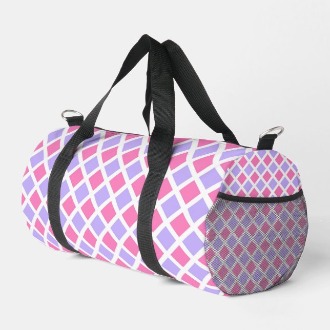 Purple Pink Checker Diamond Pattern Small Duffle Bag (Right Corner)