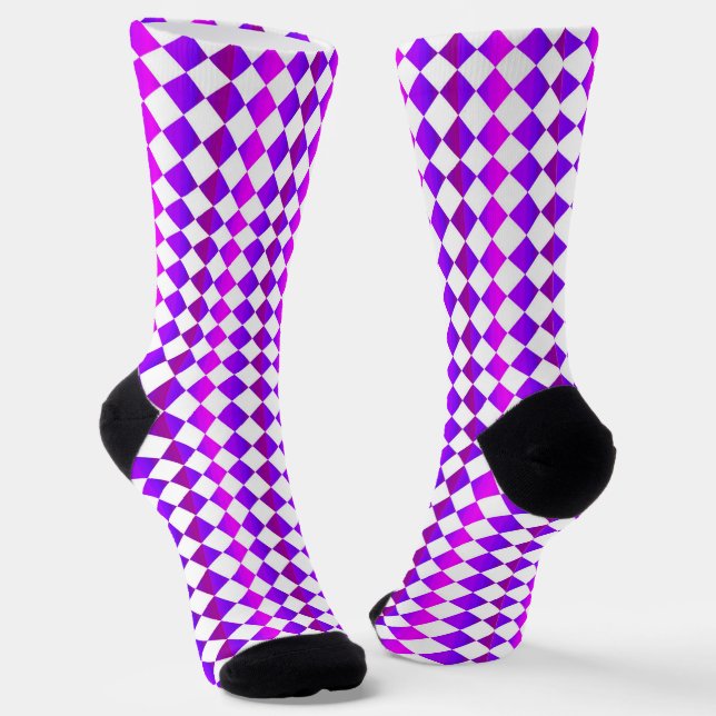 Purple Pink Checker Diamond Pattern Socks (Angled)