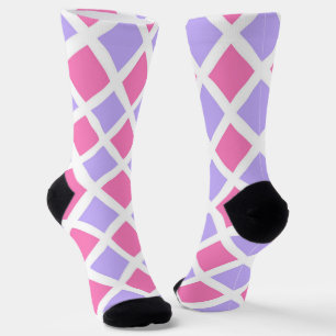 Purple Pink Checker Diamond Pattern Socks