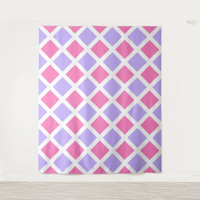 Purple Pink Checker Diamond Pattern Tapestry (Front)