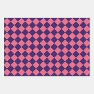 Purple Pink Checker Diamond Pattern Wrapping Paper Sheets