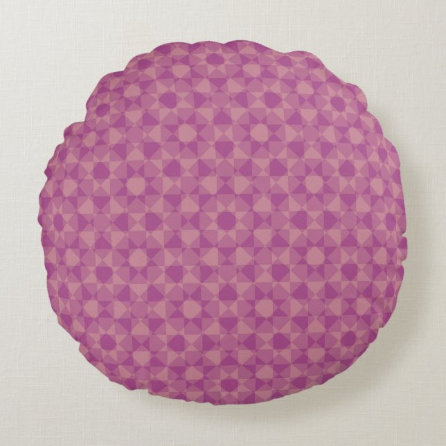 Purple Pink Checker Diamond Plaid Pattern Round Pillow (Front)
