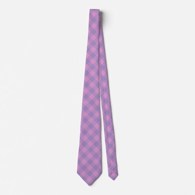 Purple Pink Checker Pattern Neck Tie (Front)