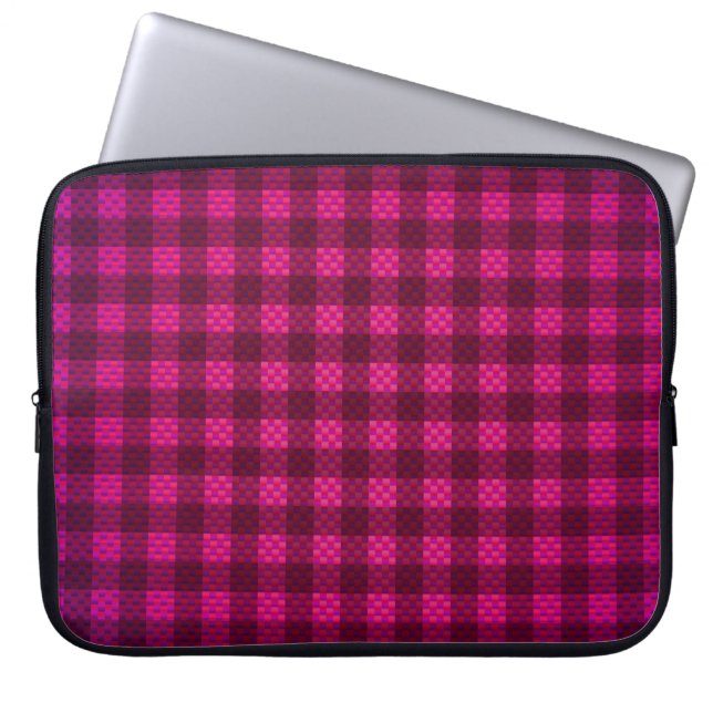 Purple pink checkered carbon fiber patterned laptop sleeve (Front)