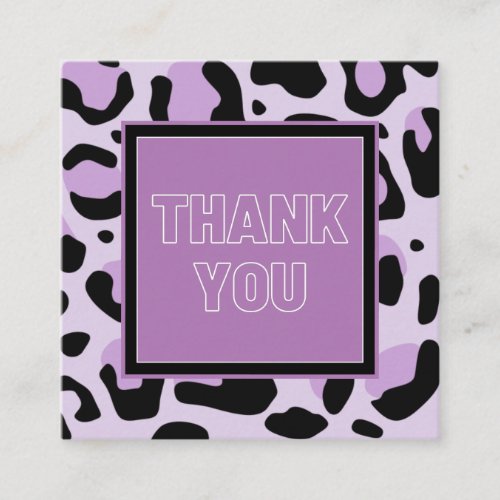Purple Pink Cheetah Leopard Print Spots Thank You Square Business Card