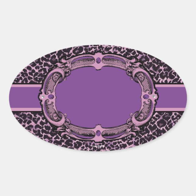 Purple Pink Cheetah Print Oval Sticker (Front)