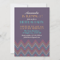 Purple Pink Chevron Birthday Party Invitation