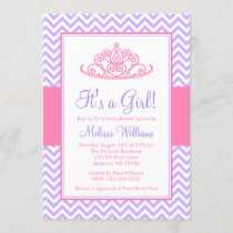 Purple Pink Chevron Princess Crown Baby Shower Invitation