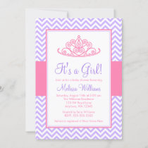 Purple Pink Chevron Princess Crown Baby Shower Invitation