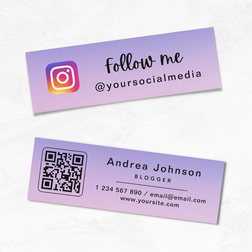 Purple Pink Chic Gradient Instagram Follow QR Code Mini Business Card