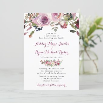 Purple Pink Chic Rose Floral Wedding Invitation | Zazzle