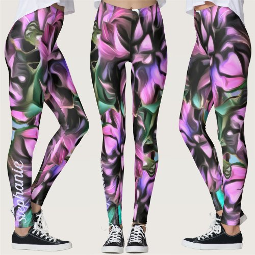 Purple Pink Corn Husk Flowers 2190 Leggings