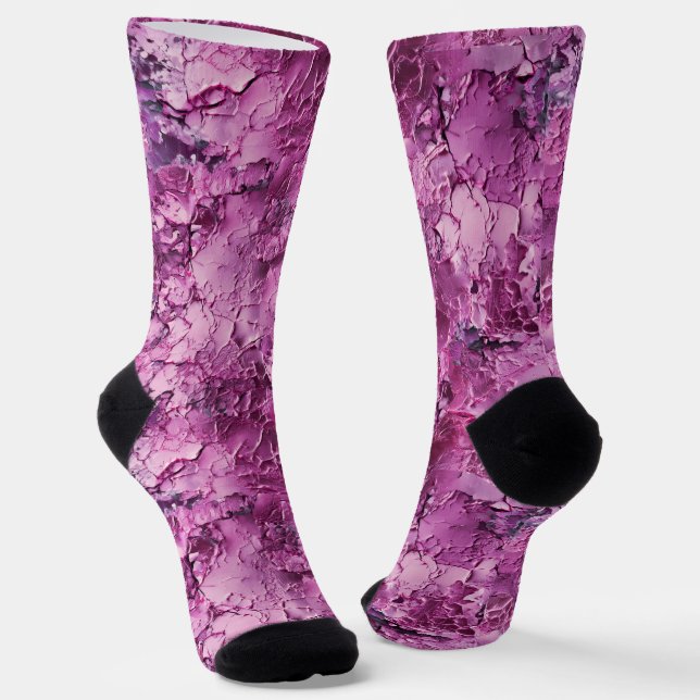 Purple-Pink Cracked Textures Socks (Angled)