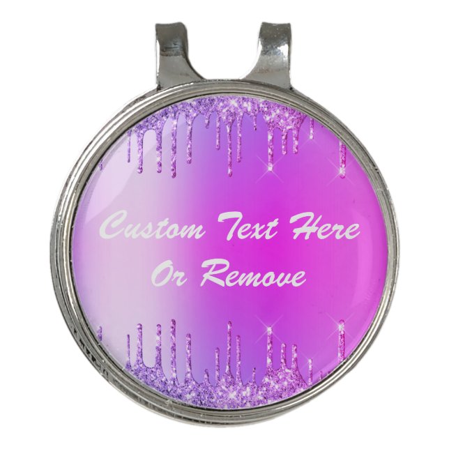 Purple Pink Custom Text Golf Hat Clip Ball Marker (Front)