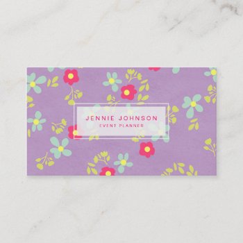Purple Pink Cute Pattern Floral Business Card by CoutureBusiness at Zazzle