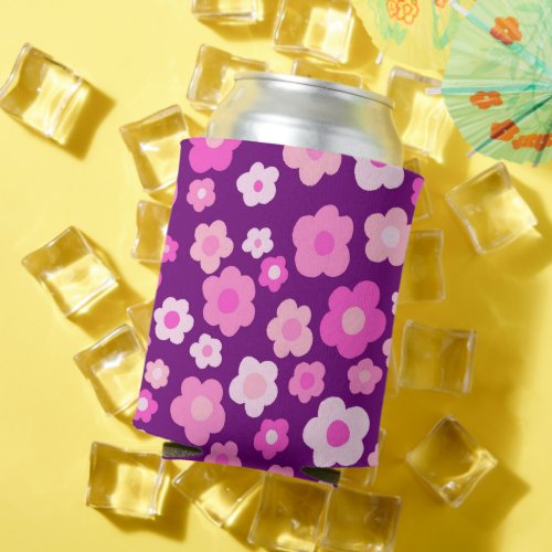 Purple Pink Daisies Cute Colorful Fun Floral Can Cooler