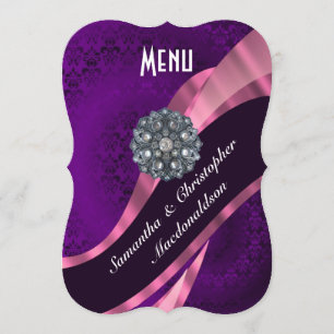 Purple pink damask elegant formal wedding menu