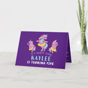 Purple Pink Dancing Unicorn Kids Photo Birtnday Invitation