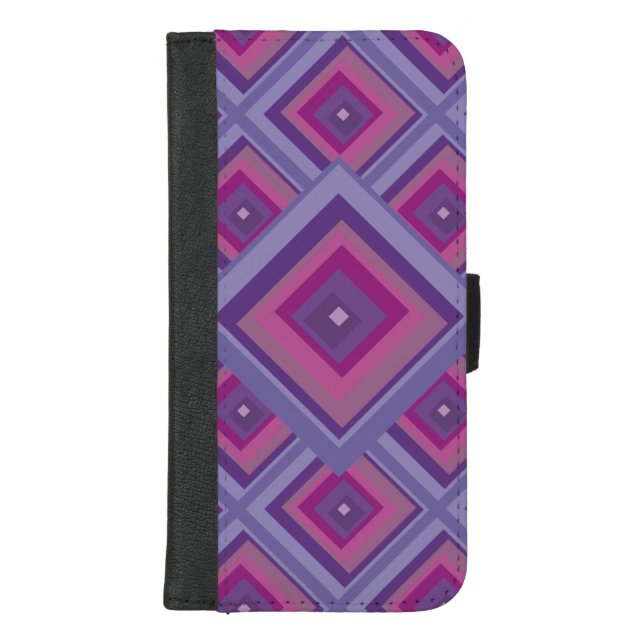 Purple Pink Diamond Pattern Checker Girly Trend  iPhone Wallet Case (Front)