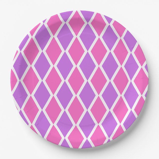 Purple Pink diamond Pattern Paper Plates (Front)