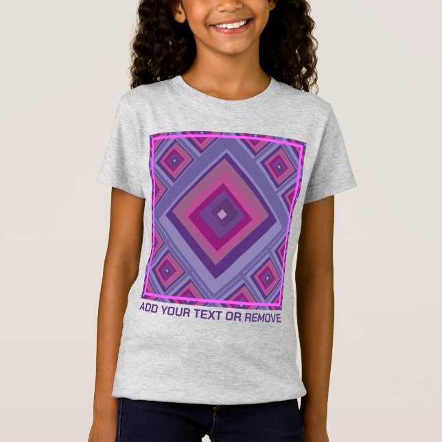 Purple Pink Diamond Squares Pattern Add Text Girly T-Shirt (Front)