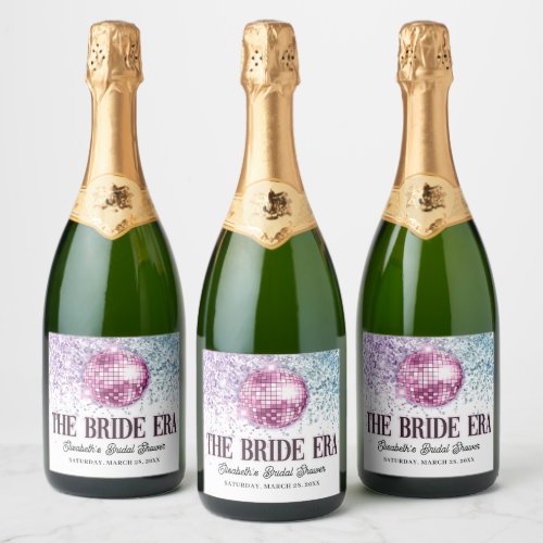 Purple Pink Disco Bride Era Bridal Shower Sparkling Wine Label