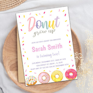 Purple Pink Donut Birthday Invitations