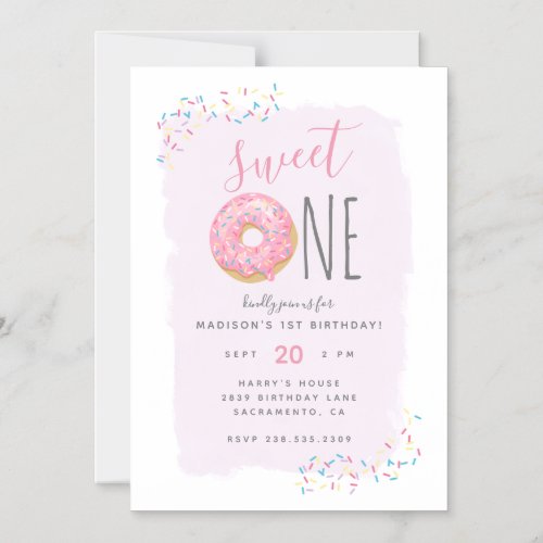 Purple  Pink Doughnut Sprinkle Sweet 1st Birthday Magnetic Invitation