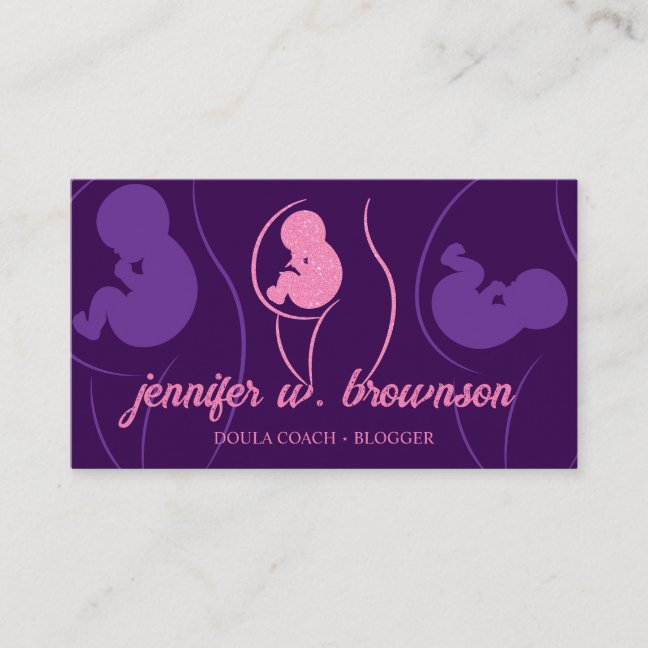 Purple Pink Doula Birth Pregnant Gold Baby Newborn Business Card