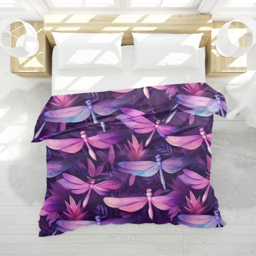 Purple Pink Dragonflies Pattern Bedding Duvet Cover