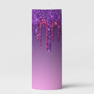 Purple & Pink Dripping Glitter Pillar Candle