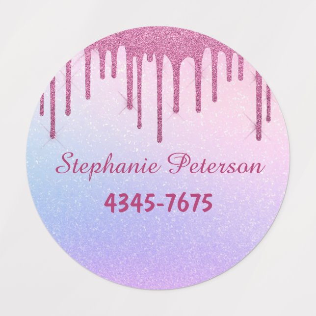 Purple Pink Dripping Pink Glitter Clothing Labels (Design 1)