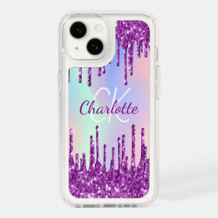 Purple pink drips holographic monogram speck iPhone 14 case
