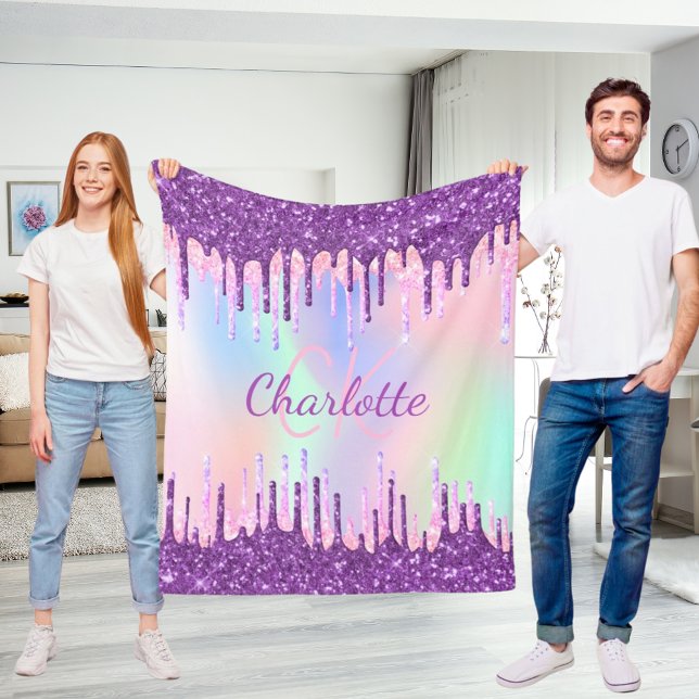 Purple pink drips monogram fleece blanket (Creator Uploaded)