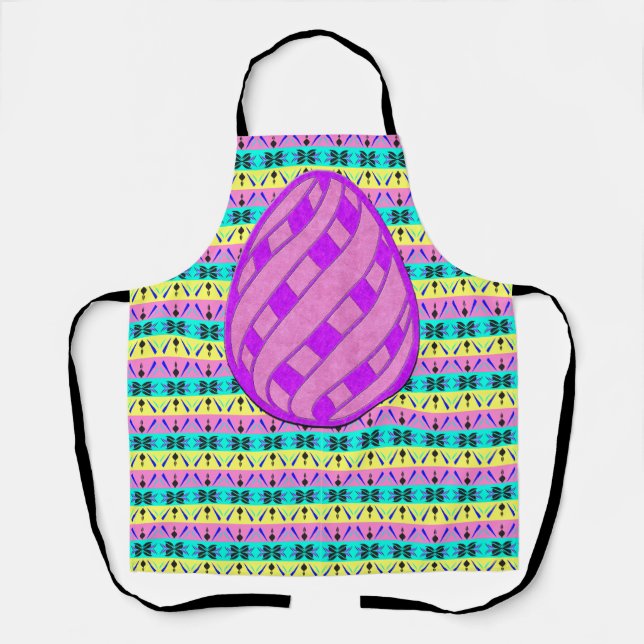Purple & Pink Easter Egg Colorful Strips Apron (Front)
