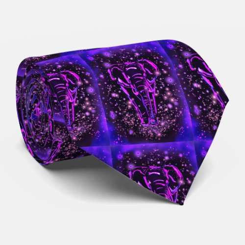 Purple Pink Elephant At Starry Night Neck Tie