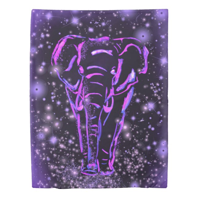 Purple Pink Elephant Duvet Cover In Starry Night  (Front)
