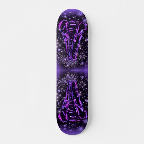 Purple Pink Elephant Skateboard In Starry Night 