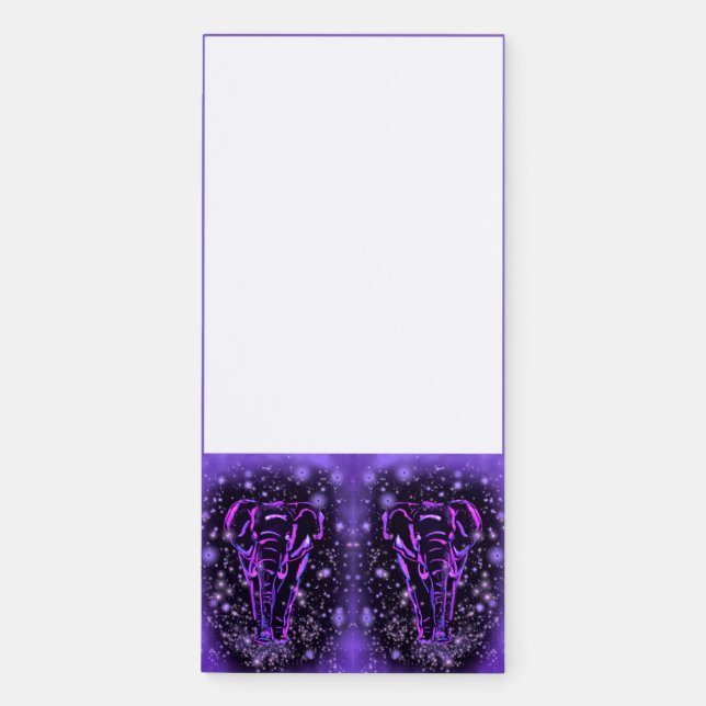 Purple Pink Elephants Magnetic Notepad At Night (Front)