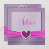Purple Pink FAUX Glitter Heart Sweet 16 Invitation (Front/Back)