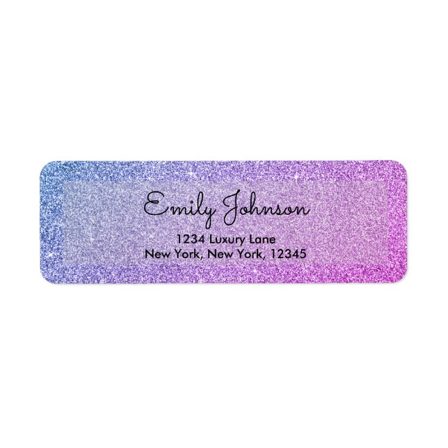 Purple Pink Faux Glitter Sparkle Label (Front)