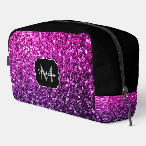 Purple pink faux glitter sparkles black Monogram Dopp Kit