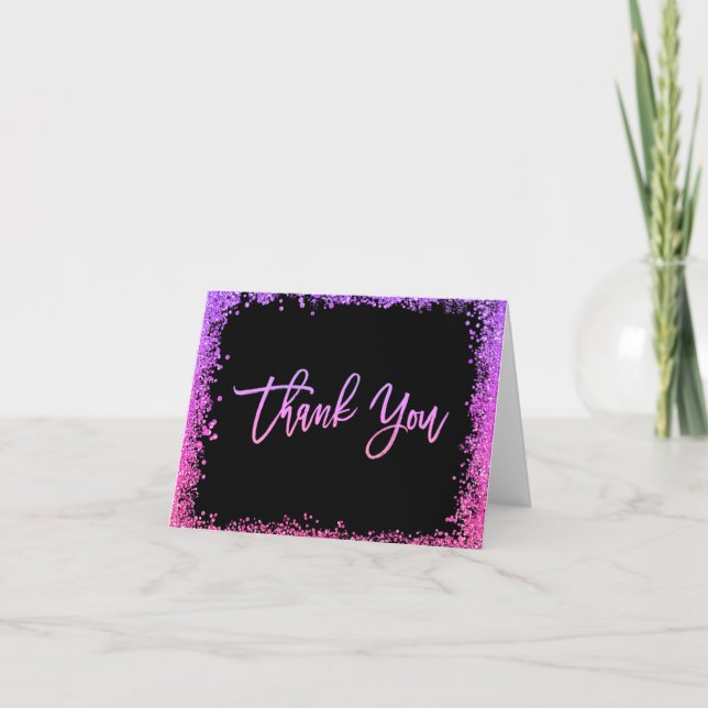 Purple Pink Faux Glitter Thank You Card (Front)