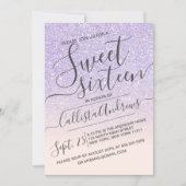 Purple Pink Faux Sparkly Glitter Ombre Sweet 16 Invitation (Front)