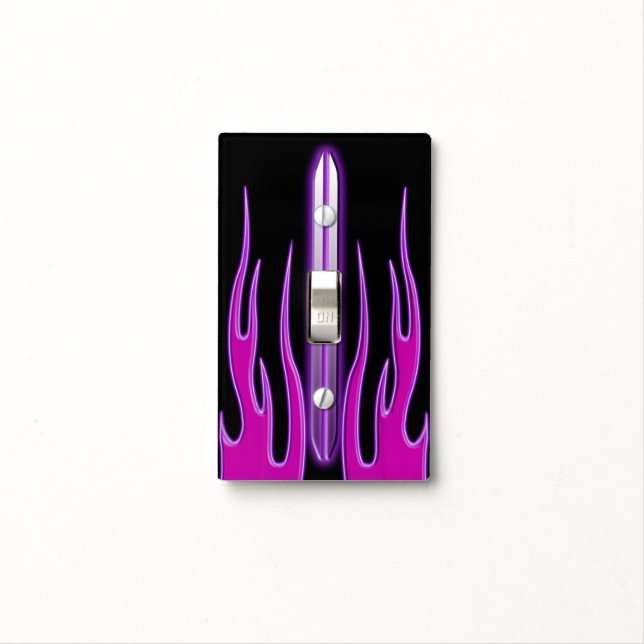 Purple Pink Flames Black Custom Light Switch Cover (In Situ)