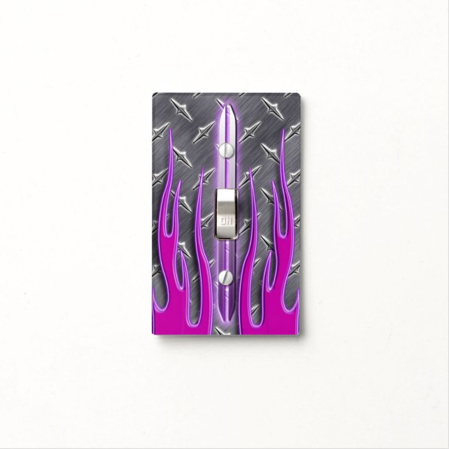 Purple Pink Flames Diamondplate Switch Cover (In Situ)
