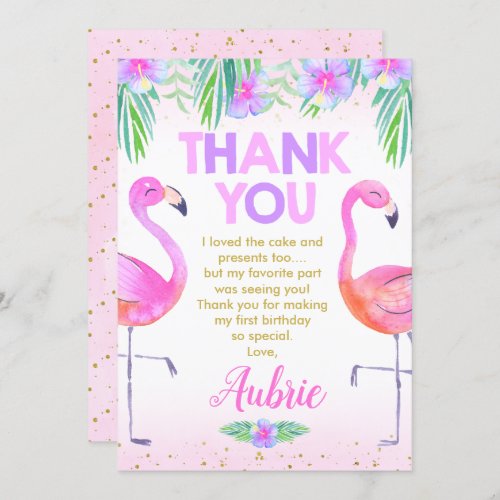 Purple Pink Flamingo Birthday Thank You Card