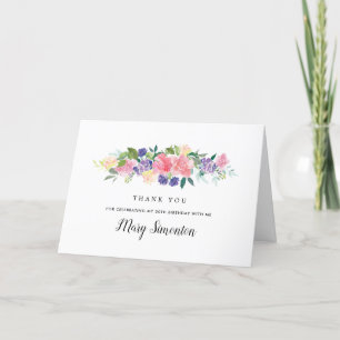 Purple Pink Floral 50th Birthday Photo Letterpress Thank You Card